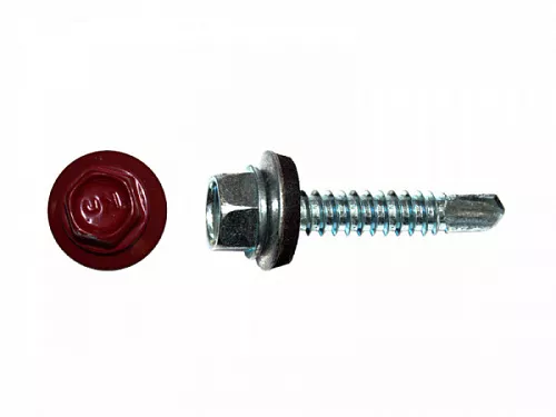 Саморезы кровельные RAL по металлу, цинк RAL3003, красный рубин 5,5х25