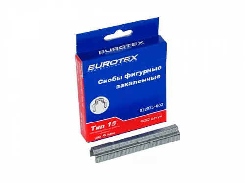 Скобы под пистолет "EUROTEX" фигурные для прямоугольного кабеля закаленные ТИП 15 (100шт), 4мм