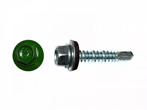 Саморезы кровельные RAL по металлу, цинк RAL6002, зелёный 5,5х19